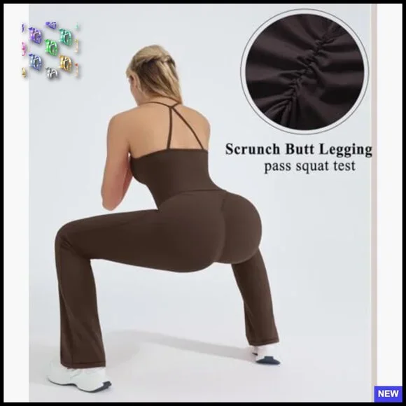 Padded Tank Top Flare Leggings Workout Set Silky Smooth Slim Fit Pilates Outfit - Picture 4 of 7